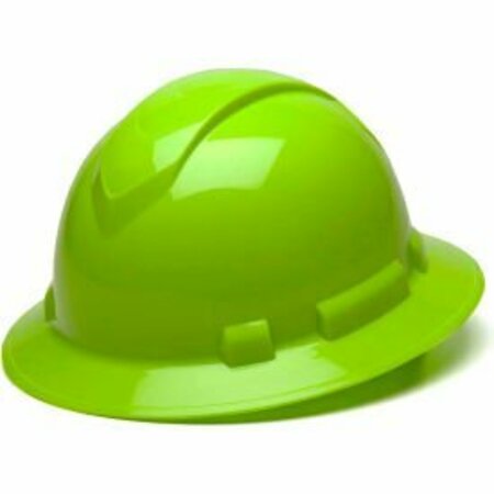 PYRAMEX Ridgeline Full Brim Hard Hat, Hi-Vis Lime, Full Brim 4-Point Ratchet Suspension HP54131